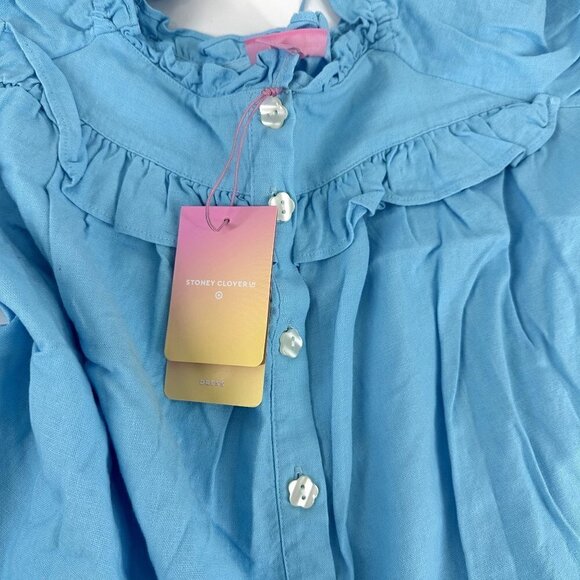 Stoney Clover Lane Womens Blue Short Sleeve Ruffle Linen Dress Med - Picture 7 of 15